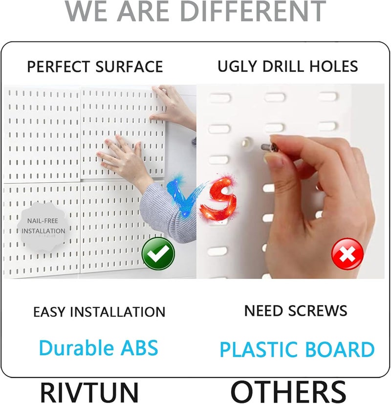 RIVTUN 8-Pack 22"x44" Plastic Pegboard Panels Durable Modular Organizer Boards for Wall Storage, Garage, Workshop & Craft Room – Lightweight & Easy to Install - Image 5